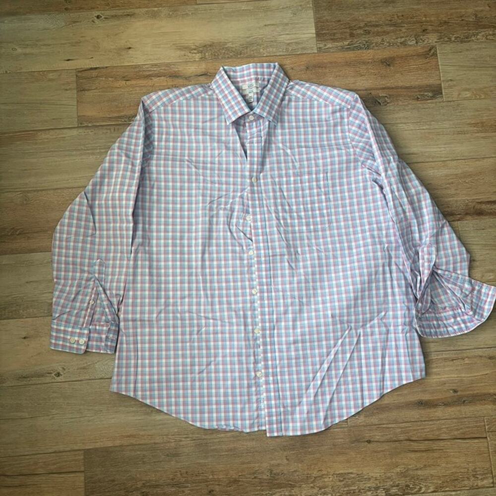 Croft & Barrow Men’s Dress Shirt 18½ 34/35 Pink Blue Check No Iron
